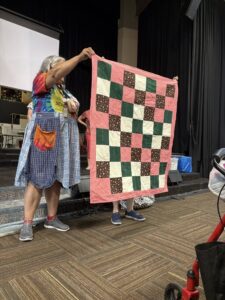 pink and green quilt